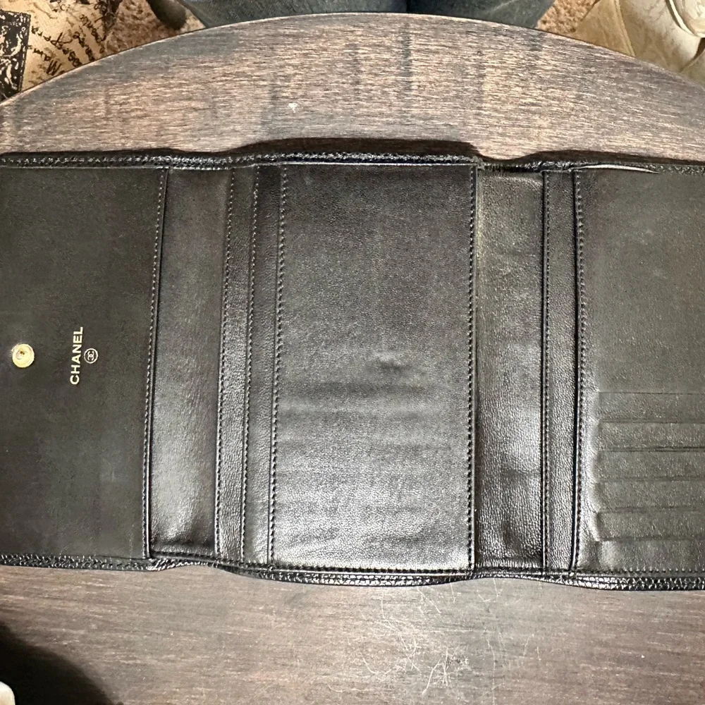 CHANEL Black Textured Leather Wallet